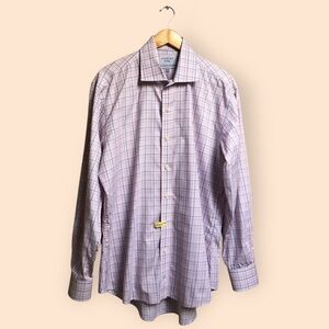 LEDBURY White Pink Blue Striped Plaid Shirt Slim Fit Dress Shirt MENS XL / 17.5